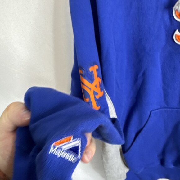 New York Mets Majestic Pullover Hoodie Blue Gray MLB Men’s L - Picture 2 of 9